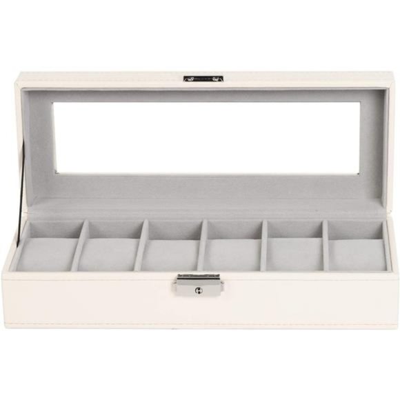Watch Case 6 Slot Leather Watch Box Display Case Organizer Glass Jewelry Storage - Picture 5 of 7